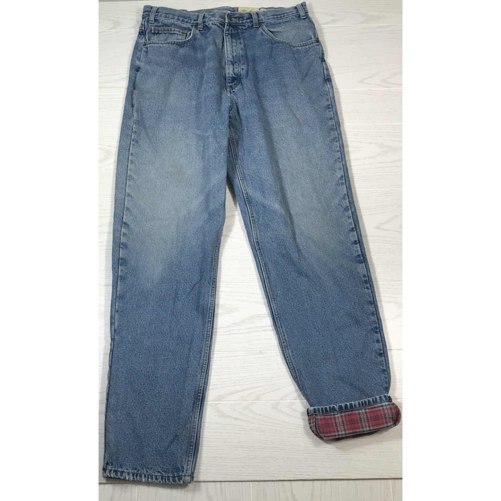 Vintage Eddie Bauer Flannel Lined Jeans Men 36x34 Faded Blue Cotton Work Dad 90s